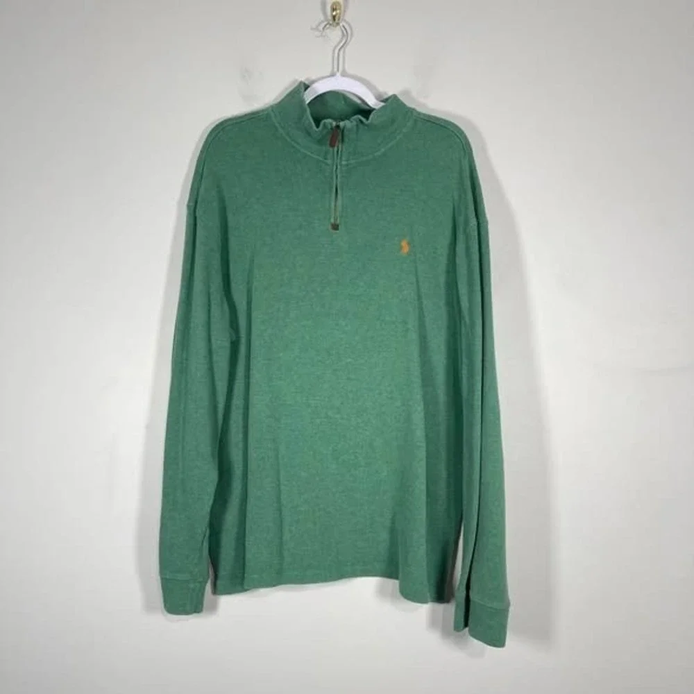 Polo Ralph Lauren Mens Sweater Quarter Zip Pullover Green Orange Pony Preppy XXL